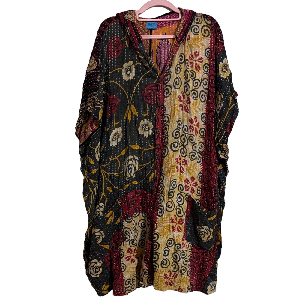 Boho Floral Patchwork Jumpsuit Romper in Black, Red & Gold